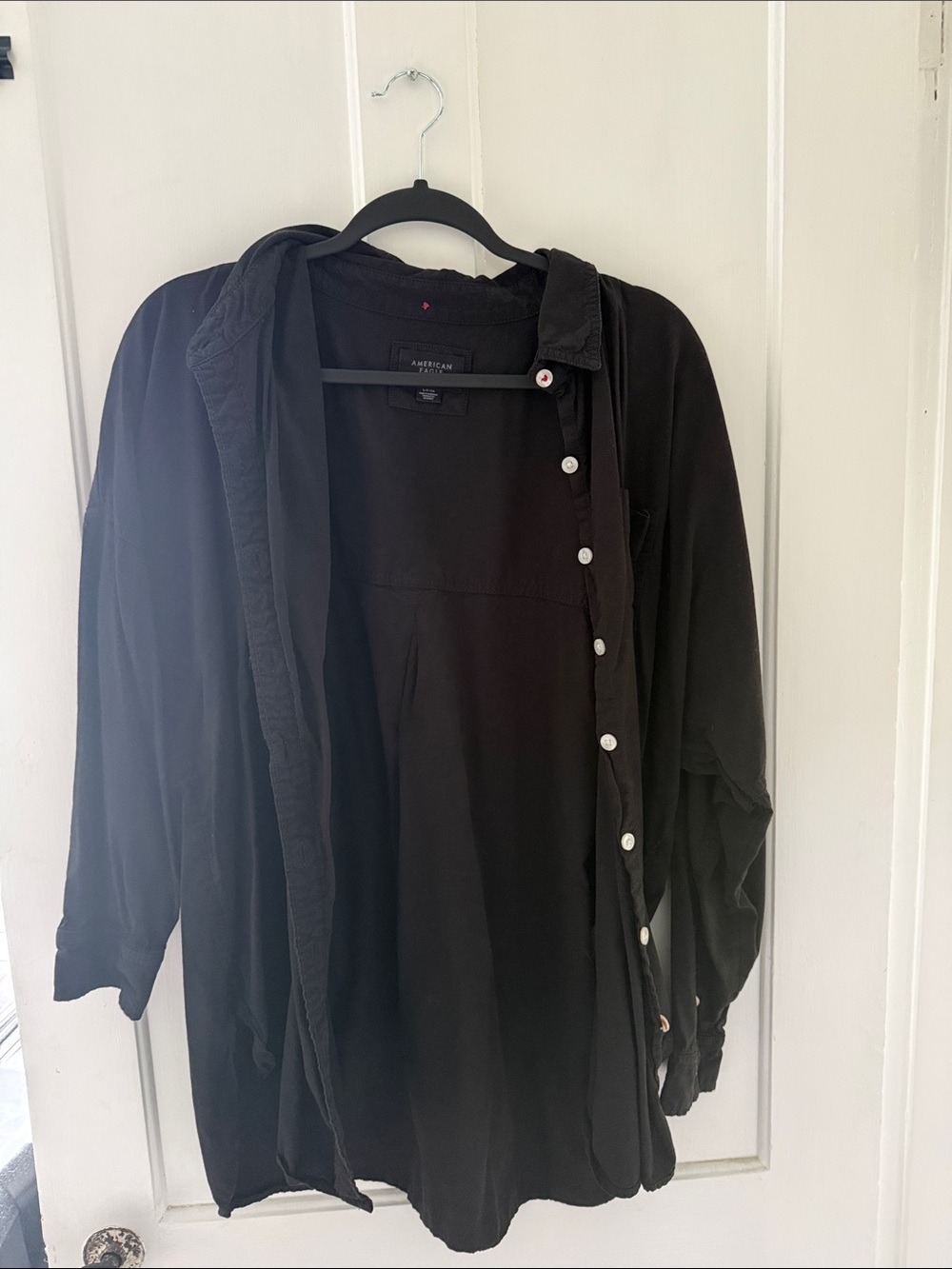 American Eagle Oversized Black Button-Down Shirt